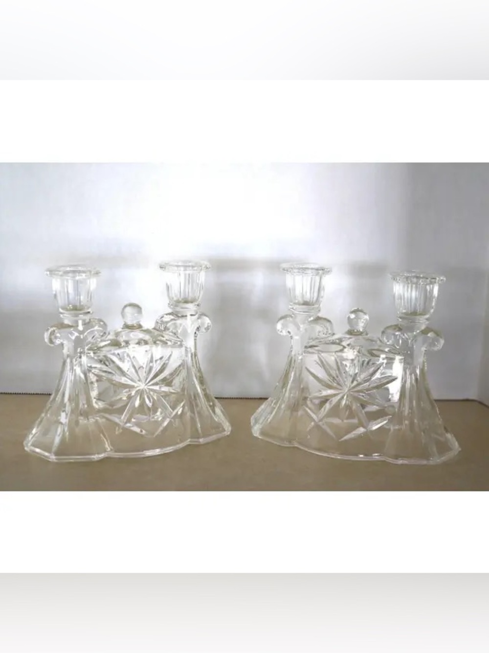 1960's Anchor Hocking Cut Glass Double Candle Holders- a Pair Star of David